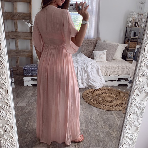 🌺 Pink Sheer Bikini CoverUp Kimono Dress - Picture 6 of 7